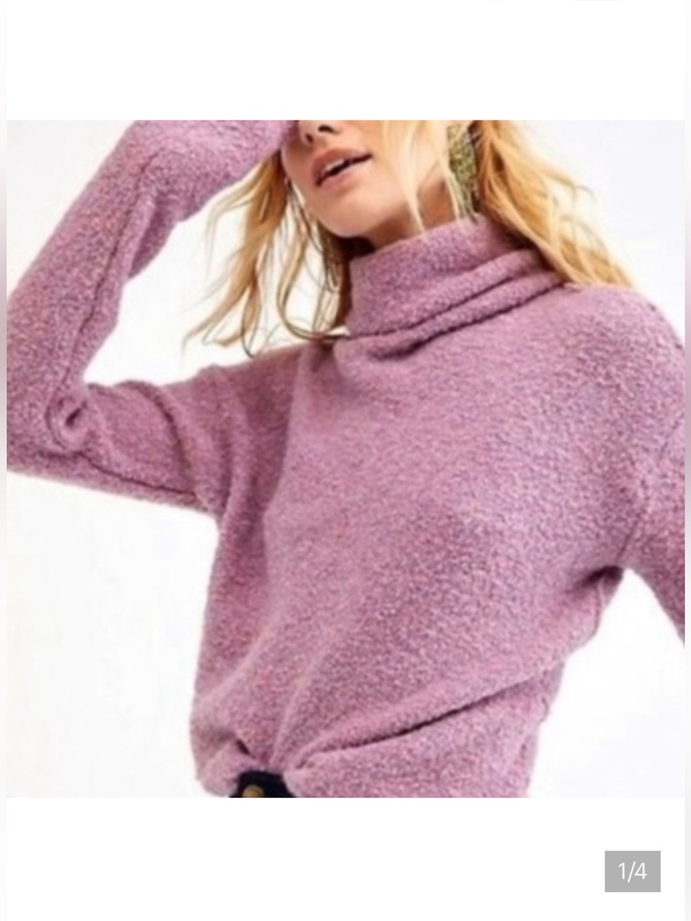 Free People Lilac Bouclé Turtleneck Sweater